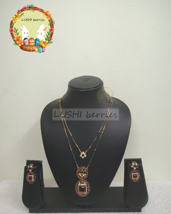 Layered Stone Pendant Chain Set
