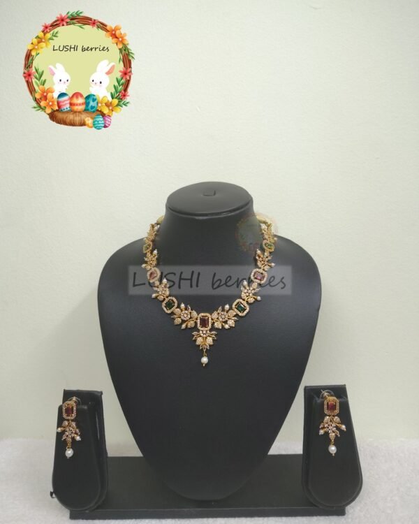 Ruby Stone Floral Necklace Set