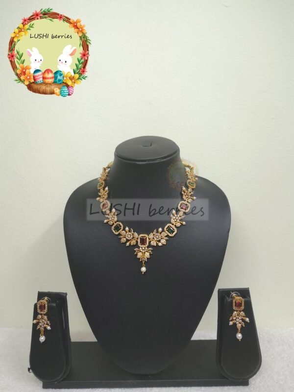 Ruby Stone Floral Necklace Set