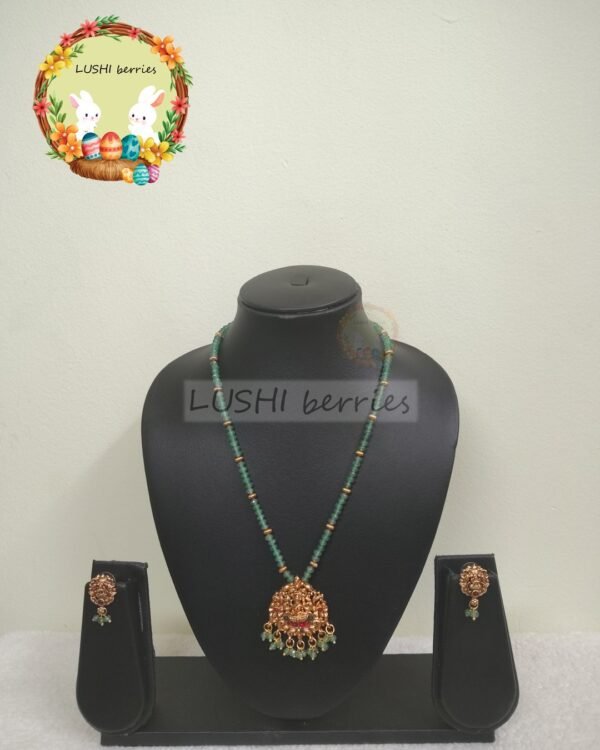 Green Bead Mala with Lakshmi Pendant