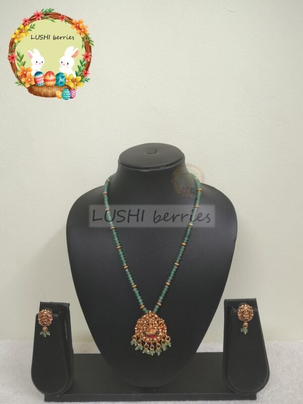 Green Bead Mala with Lakshmi Pendant
